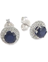 14k White Gold Round Blue Sapphire and Diamond Halo Stud Earrings (1.33 cttw)