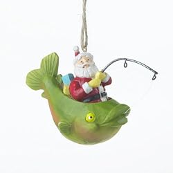Santa in Fish Boat Fishing Christmas Ornament