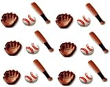 Baseball Cakes, Cupcakes, Cookies - Baseball Equipment Shaped Edible Hard Sugar Decorations (12 pcs)