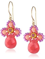 Miguel Ases Pink Coral and Jade Drop Earrings