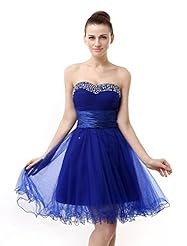 A-line Short Tulle Piping Lace-Up  Sequined Empire   Waistline Prom Dress/Mini Dress  With Ruffles