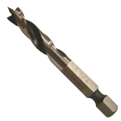 Milescraft 23040703 1/4-Inch Brad Point Stubby Bit for Wood Drilling