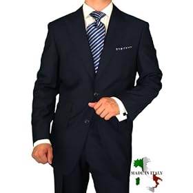 Gino Valentino Peak Lapel Ticket Pocket Suit Made in Italy Wool / Silk Mens Suit 150's Hand Made Two Button Canvas Front Jacket Modern Flat Front Low Rise Pants Custom Working Buttonholes Business Suit Dark Navy