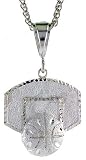 Sterling Silver 1 1/2 (38 mm) Diamond Cut Basketball Backboard Pendant