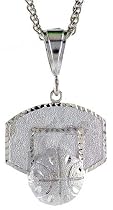Sterling Silver 1 1/2" (38 mm) Diamond Cut Basketball Backboard Pendant
