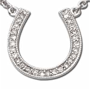 14Kt White Gold Diamond Horseshoe Pendant Necklace