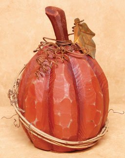 Primitive Halloween Decor Small Wood Carved Pumpkin