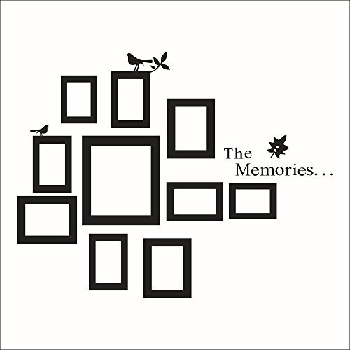 Fange DIY Removable the Memories Quotes 10 Black Photo Picture Frames Collage Birds Tree Branch Leaf Art Mural Vinyl Waterproof Wall Stickers Kids Room Decor Nursery Decal Sticker Wallpaper 41.3''x32.2''