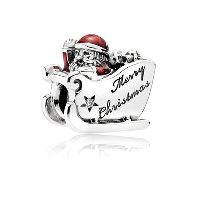 PANDORA Charm Sleighing Santa with Translucent Classic Red Enamel and Engraving