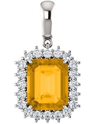 10K White Gold 10.00x8.00mm Emerald Cut Citrine and Diamond Pendant -- LIFETIME WARRANTY