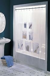 Mesh Pockets Clear Vinyl Shower Curtain