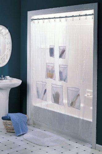 Mesh Pockets Clear Vinyl Shower Curtain Mesh Pockets Clear Vinyl Shower Curtain