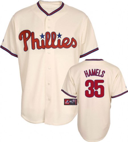 MLB Youth Philadelphia Phillies Cole Hamels Ivory Alternate Short Sleeve 6 Button Synthetic Replica Baseball Jersey Spring 2011  (Ivory, Large)