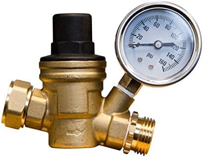 Adjustable Water Pressure Regulator - Lead-free Brass Adjustable Water Pressure Reducer for RV with Gauge and Inlet Screened Filter