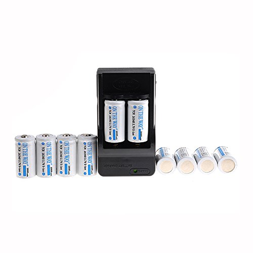 ON THE WAY®10 x 2000mah 3.7v Cr123a 123a 16340 Rechargeable Battery White With 16340 Charger