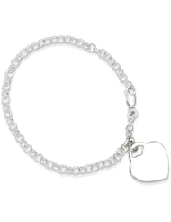 Sterling Silver 7in Engraveable Heart Charm Bracelet. Metal Wt- 6.5g