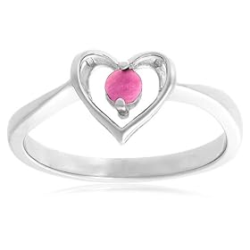 Sterling Silver Ruby Heart Ring, Size 8 by 