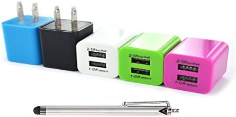 Dvacii® (5X Mixed Colors) Dual USB Port 3.1 AMP AC Travel Home Wall Charger Power Adapter for iPhone, iPod and iPad, HTC, Samsung + More (Comes W/ Free Dvacii Stylus)