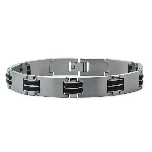 Titanium and Rubber Men’s Link Bracelet (11mm Wide) 8.5 Inches