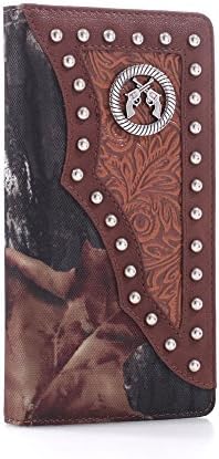 Mossy Oak Brown Camo Checkbook Wallet Bifold with Crossed Pistols Brown Trim