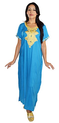 Moroccan Caftan Handmade Cotton Embroidery Small to Medium Light Blue