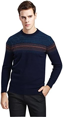 FOUQ Men's Crew Neck Knitwear Pullover Soft Wool Blend Sweater Deep Blue 2XL