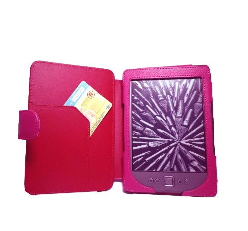 Étui en cuir de Style Livre avec fermoir magnétique pour le nouveau Kindle liseuse sans fil, Wi-Fi intégré d'Amazon 6"6 pouces (15 cm) - (grené rose)