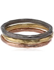 Dogeared "Karma" Gunmetal, Rose and Yellow Gold-Plated Sterling Silver Rings, Set of 3