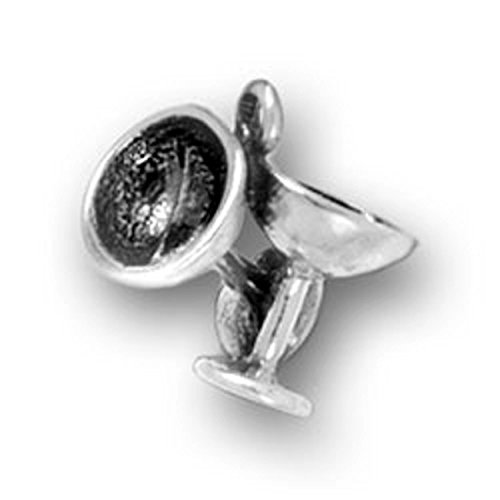 Sterling Silver 3D Two Cocktail Margarita Glasses Dangle Charm Bead For Bead Charm Bracelet