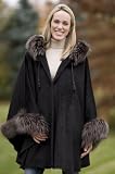 Women's Ashby Hooded Alpaca Cape with Fox Fur Trim