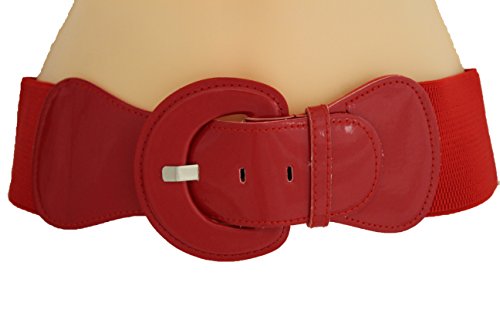 TFJ Women Fashion Belt Hip Waist Elastic Stretch Fabric Plus Size M L Xl True Red