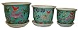 Porcelain pots / planters set of 3 - hand painted porcelain, Chrysanthemum design