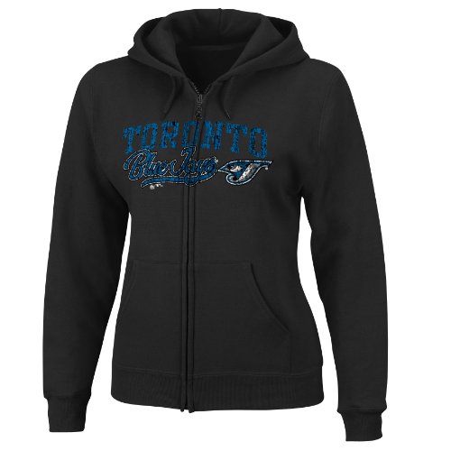MLB Women's Toronto Blue Jays The Beauty Long Sleeve Fullzip Fleece Hoodie (Black, Medium)