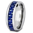 Polished Tungsten Carbide Ring with Blue Carbon Fiber Inlay (8.0mm) - Sizes 7 - 13