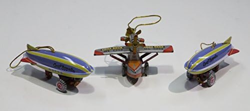 Two Graf Zeppelins and A Dornier DO 18 Seaplane - Set of 3 "Vintage-Look" Real Metal Christmas Toy Ornaments (Each Is Approx. 3.5 " Long X 2 " High)