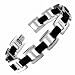 Stainless Steel Satin with Blk Rubber Link Bracelet 8.5