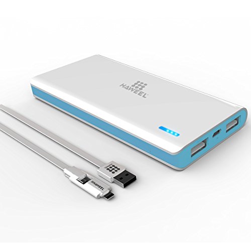 Power Bank, HAWEEL Portable External Power Bank(2.1Amp+1Amp Output) with 2 in 1 USB Cable (5600mAh Blue)