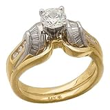 1/2 Ct.T.W. Round and Baguette Cut Diamonds, 14Kt. Two Tone Gold. Two Tone Diamond Wedding Ring Set, Semi Mount Setting (without Center Stone)