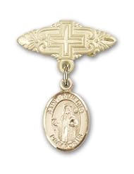 Gold Filled Baby Badge with St. Benedict Charm and Badge Pin with Cross