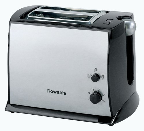 Rowenta TP-035 Toaster, schwarz/Edelstahl, 2 Scheiben-Toaster, integrierter Brötchenaufsatz