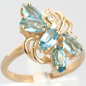 14K Yellow Gold Blue Topaz and Diamond Ring - OldCities Estate Jewelry by 