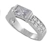 Sterling Silver Rectangular Cut Ring with CZ Accents