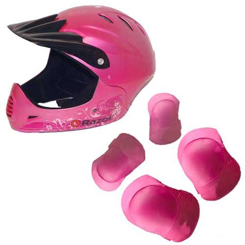 Razor Fullface Youth Satin Pink Helmet Sweet Pea and Youth Multi-Sport Elbow and Knee Pad Set Bundle