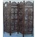 Finely Carved 4- Panel Wood Privacy Screen