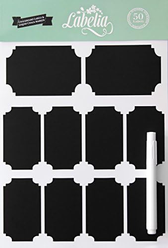 50 Premium Chalkboard Labels for Jars, 2 Sizes with Erasable Chalk Marker by Labelia