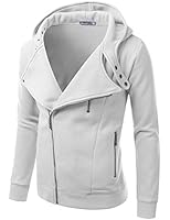 Doublju Mens Rider Hood Asymmetry Zip Up