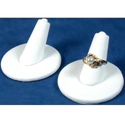 2 White Leather Round Base Ring Finger Jewelry Holder Showcase Display Stands