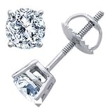 0.42 Carat G/I1 Round Certified Diamond Solitaire Stud Earrings in 18ct Solid White Gold