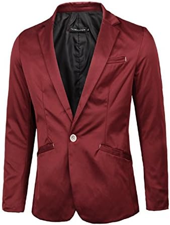 Men Notched Lapel Long Sleeve Button Up Blazer Jacket Burgundy M