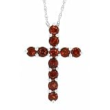 1.02ct Garnet Gemstone Cross Pendant in 14Kt White Gold w chain